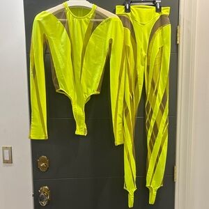 Mugler Neon Yellow Leggings and Top Set